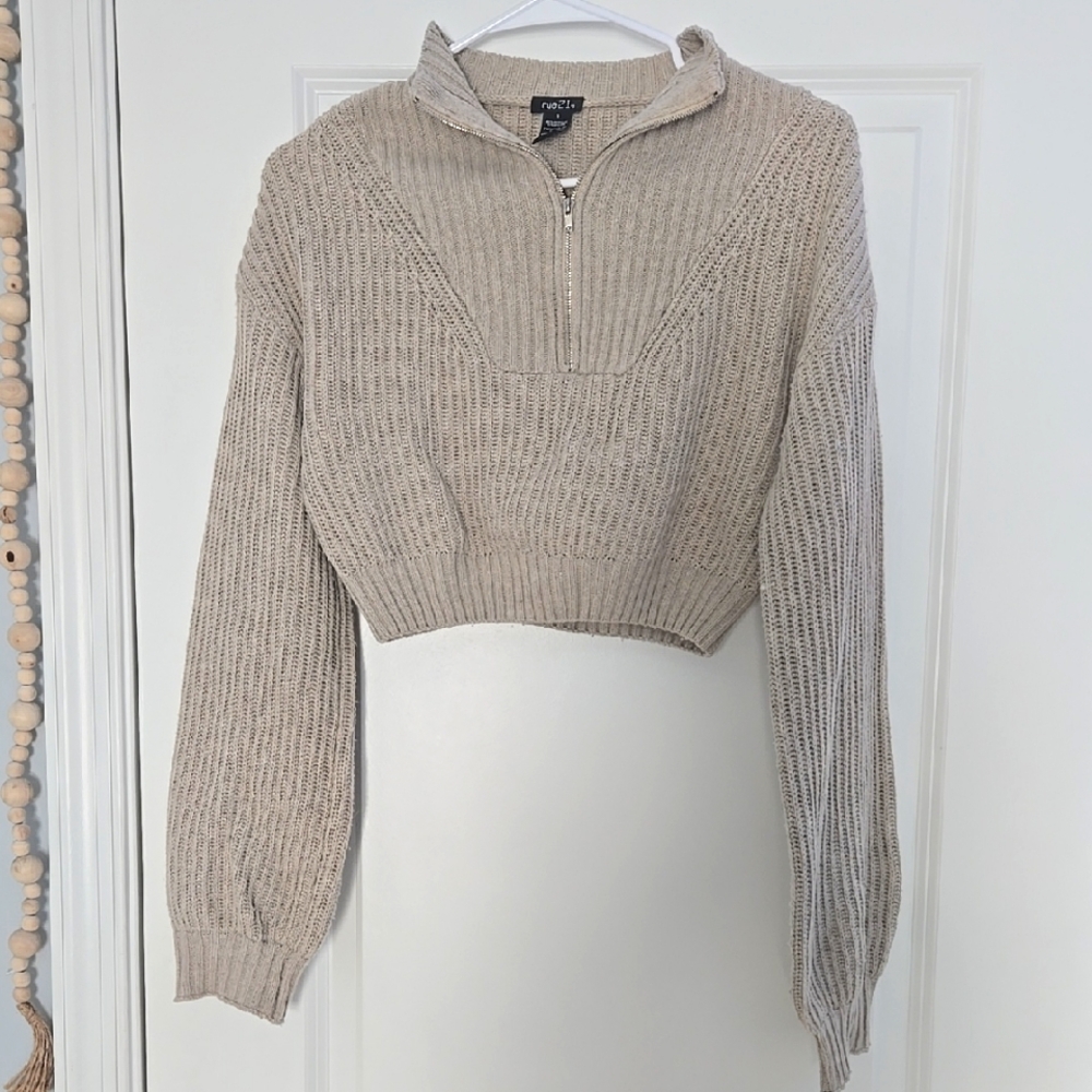 Rue 21 Cozy Beige Half-Zip Sweater Cropped
